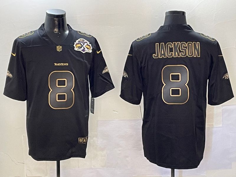 Men Baltimore Ravens #8 Jackson Black Gold 2024 Nike Limited NFL Jersey style 01081